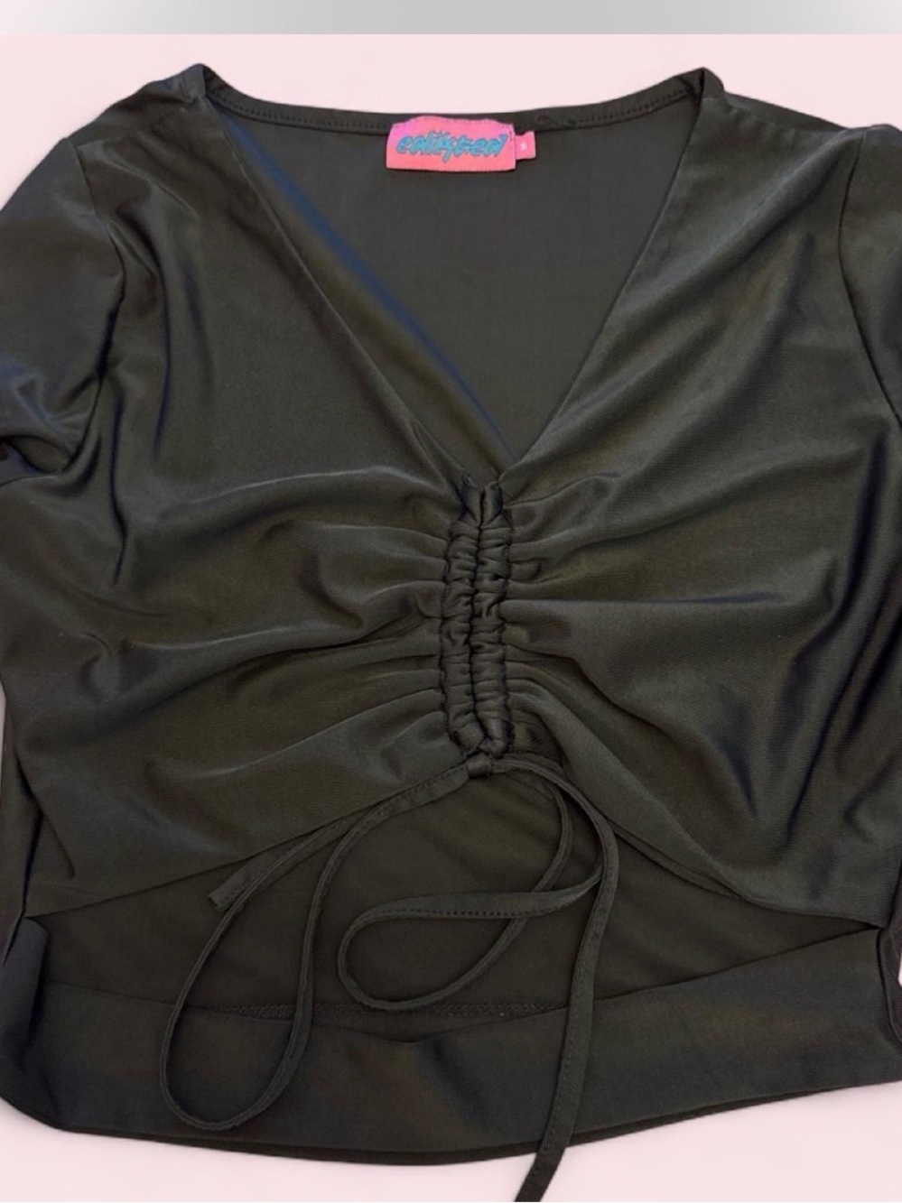 Edikted Black Ruched Front V-Neck Crop top